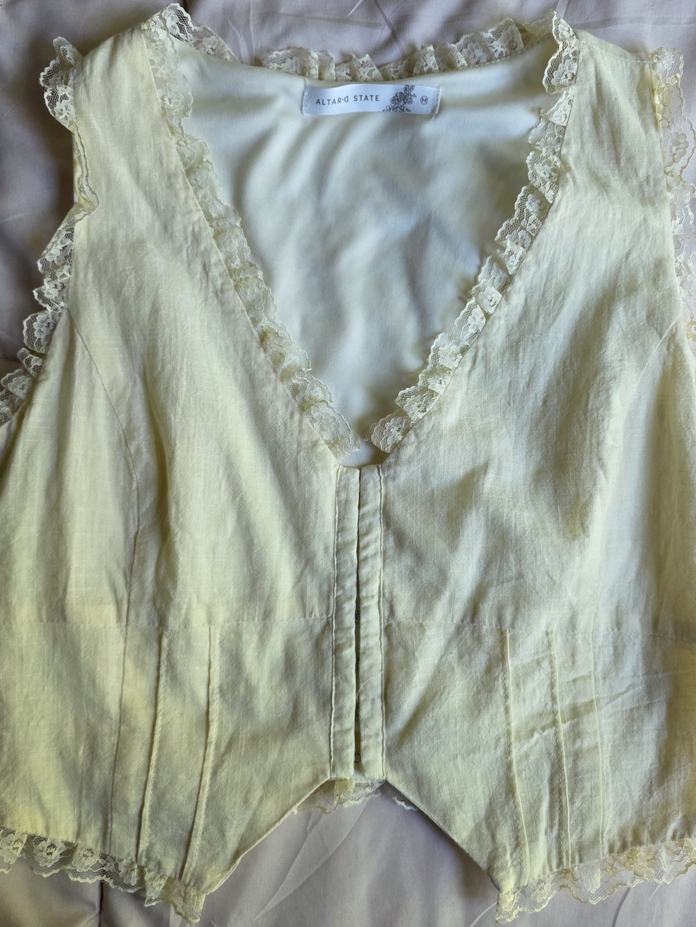 Altar'd State Soft Lemon Lace-Trim Camisole